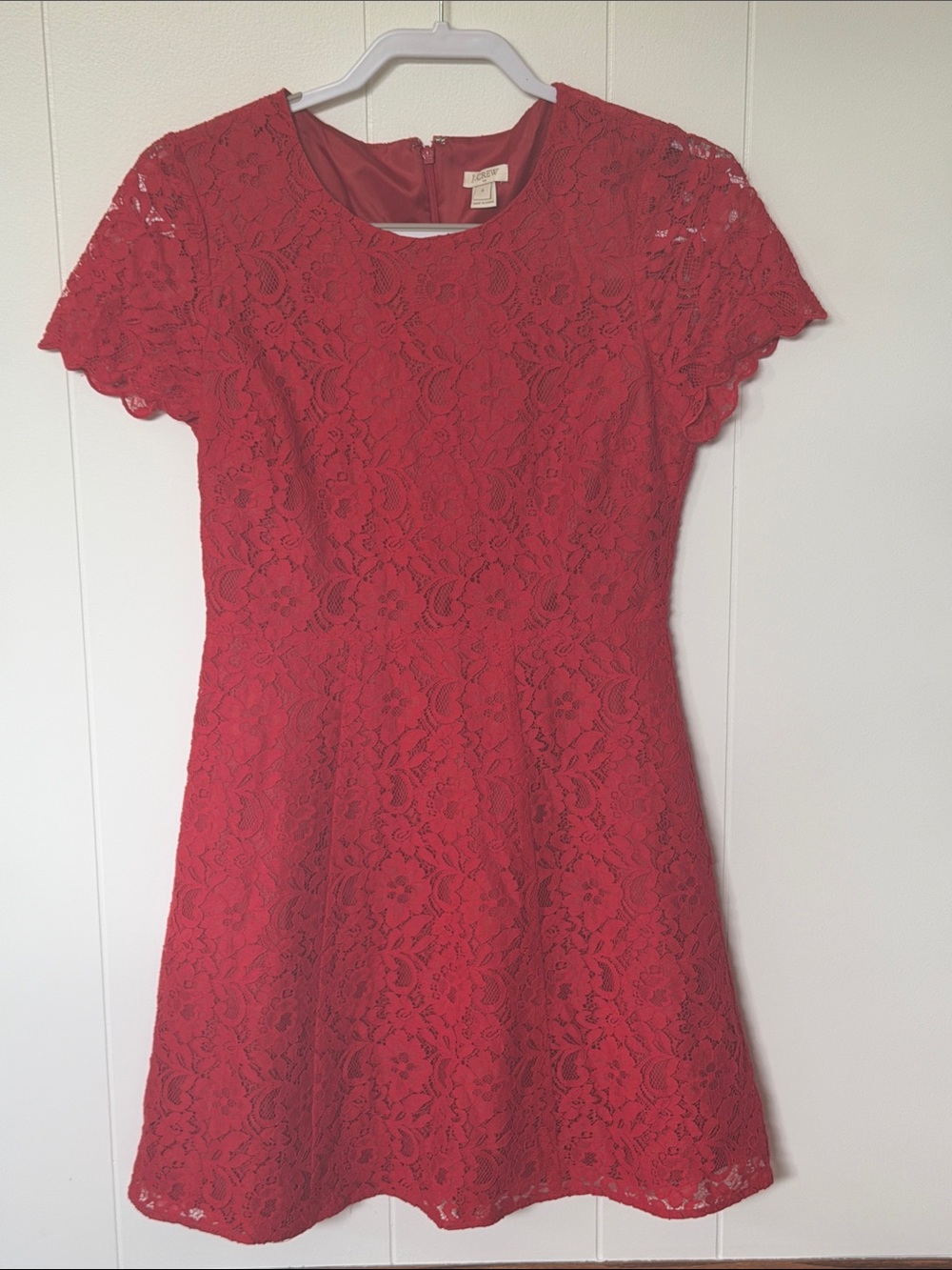 J. Crew Red Lace Fit-and-Flare Dress